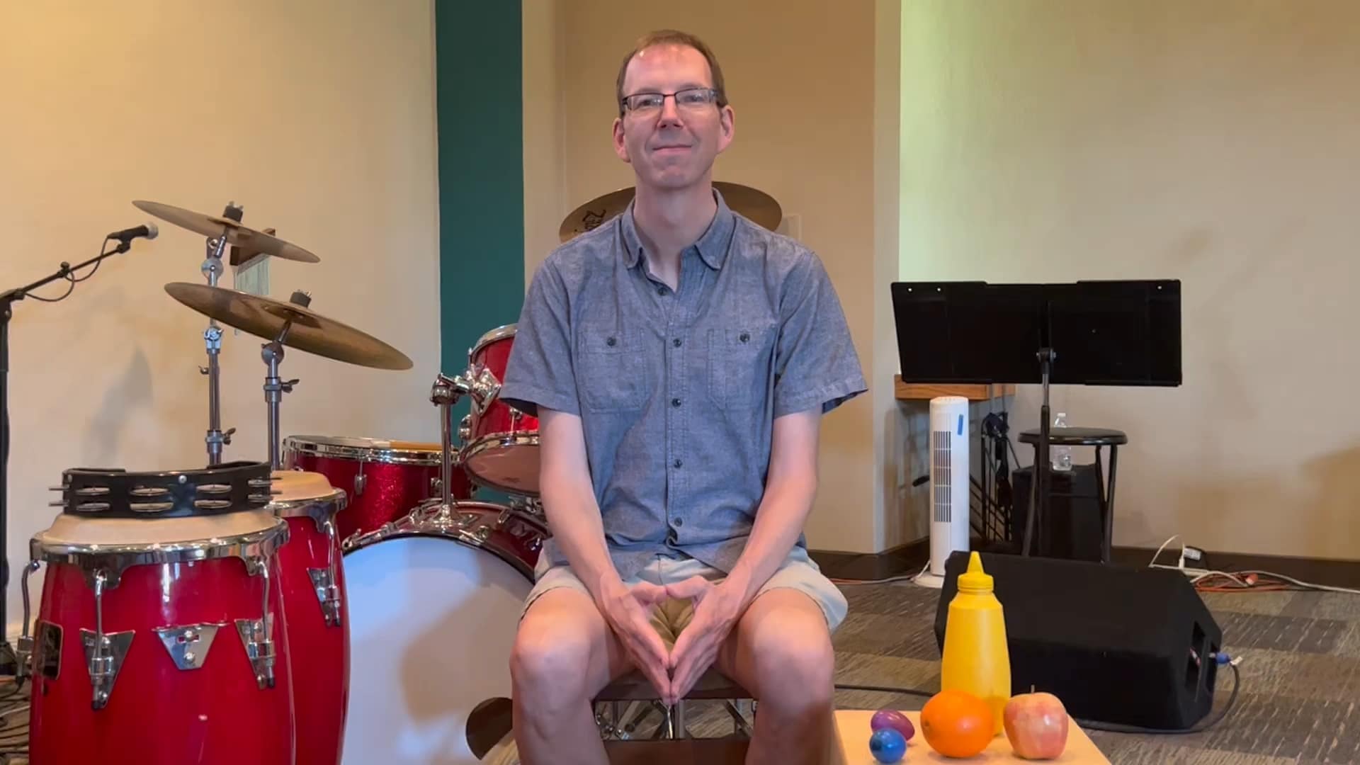Brian Malone with some basic percussion for liturgical ensemble