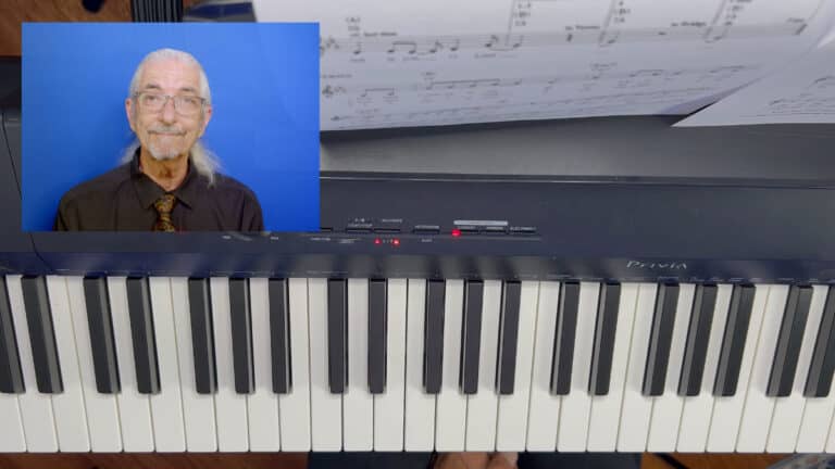 Screenshot of Frank Jansen teaching about playing piano from a lead sheet