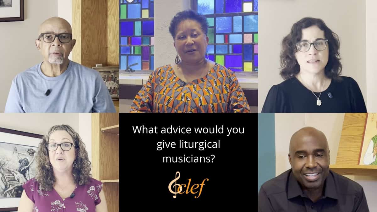 Screenshot of several liturgical musicians who are sharing their advice for others